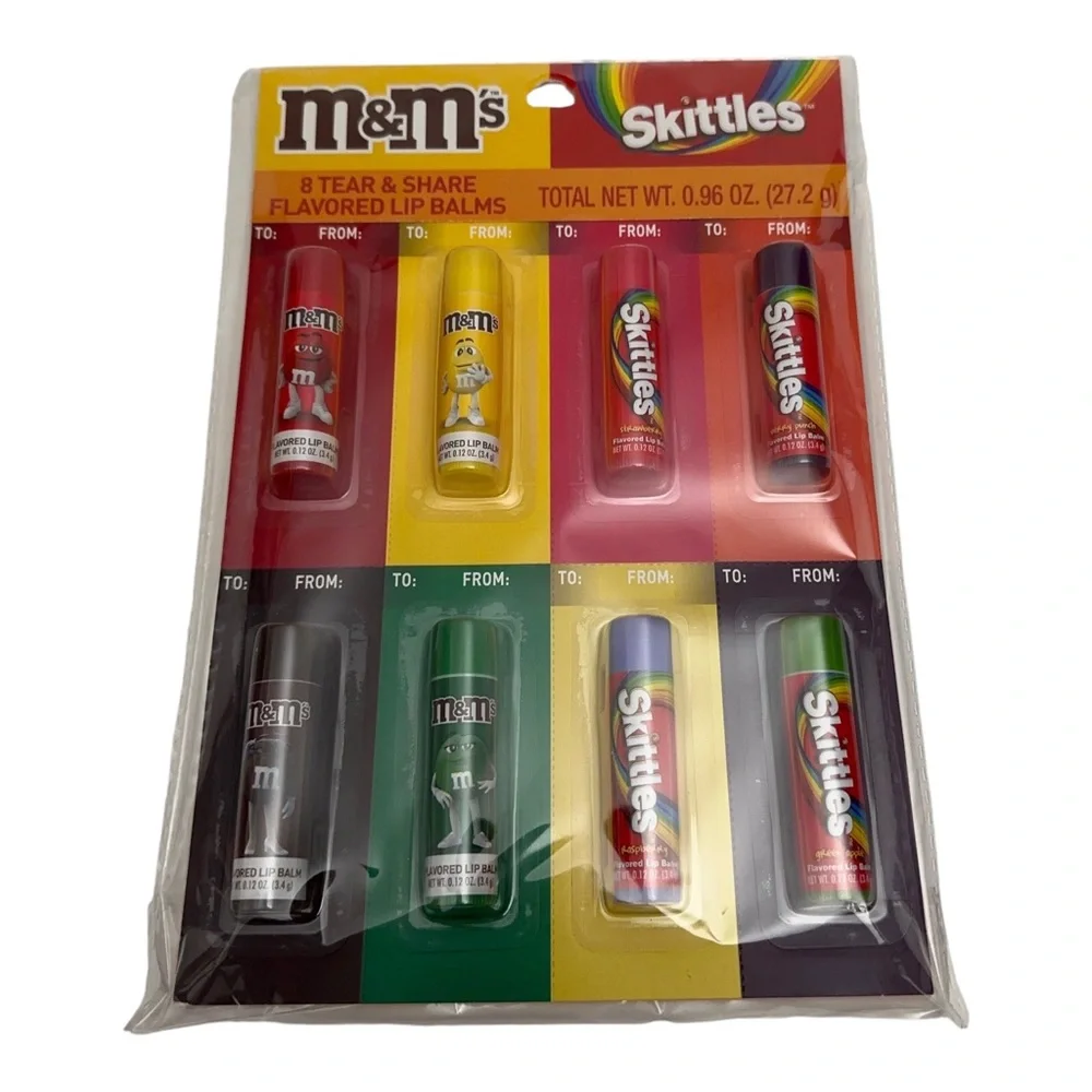 M&Ms Skittles 8 Tear & Share Lip Balms Kids Birthday Party Gift Easter